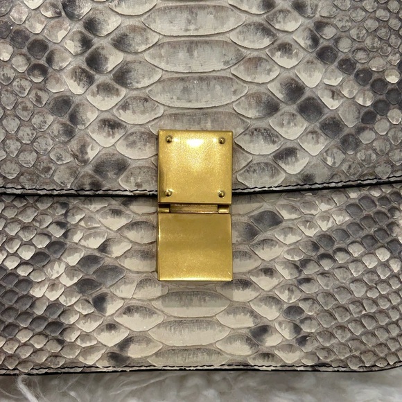 CELINE SNAKESKIN MEDUIM BOX BAG GREY/CREAM - Picture 2 of 9